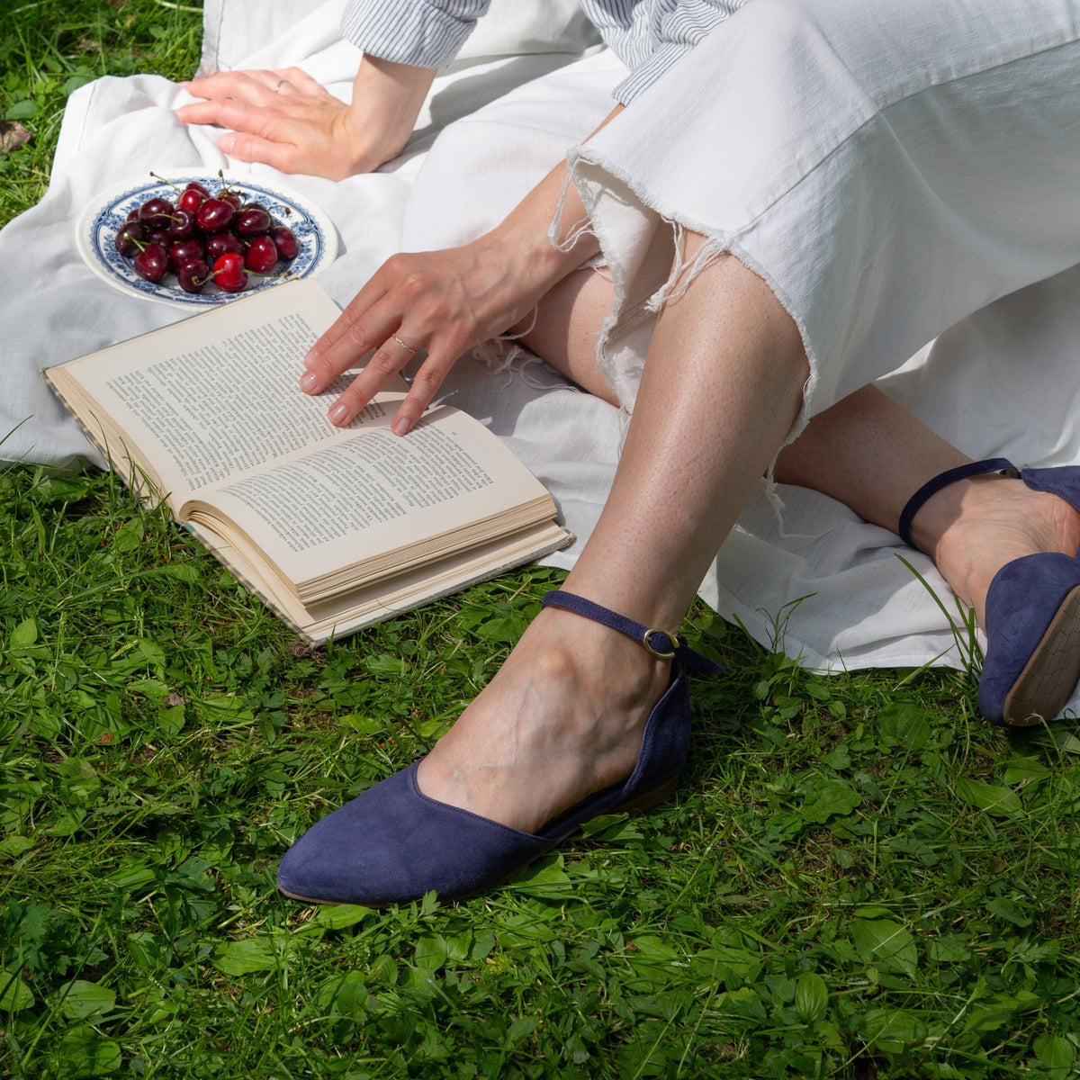 Ankle Strap Flat Sandal Blue Womens Sulma Blue Satin Block-Heel