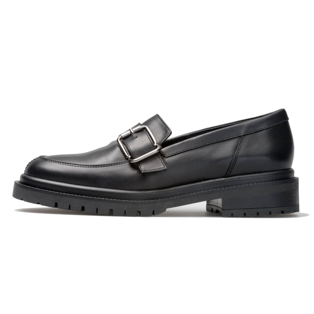 Dora buckle loafer black leather