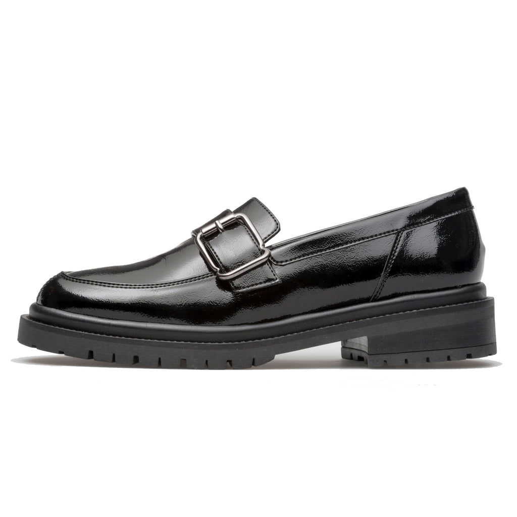 Dora buckle loafer black crush patent